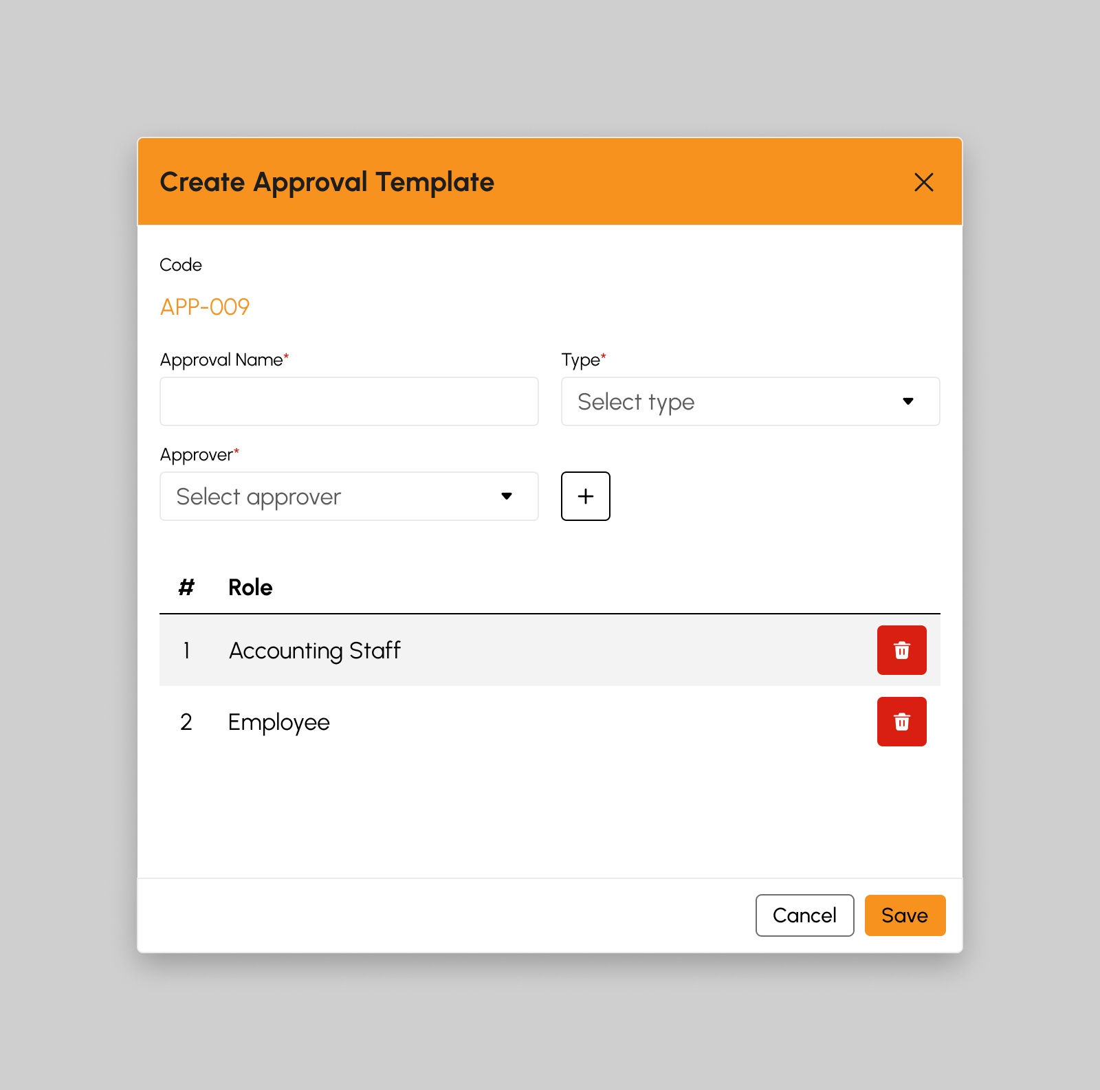 Create Approval Template modal