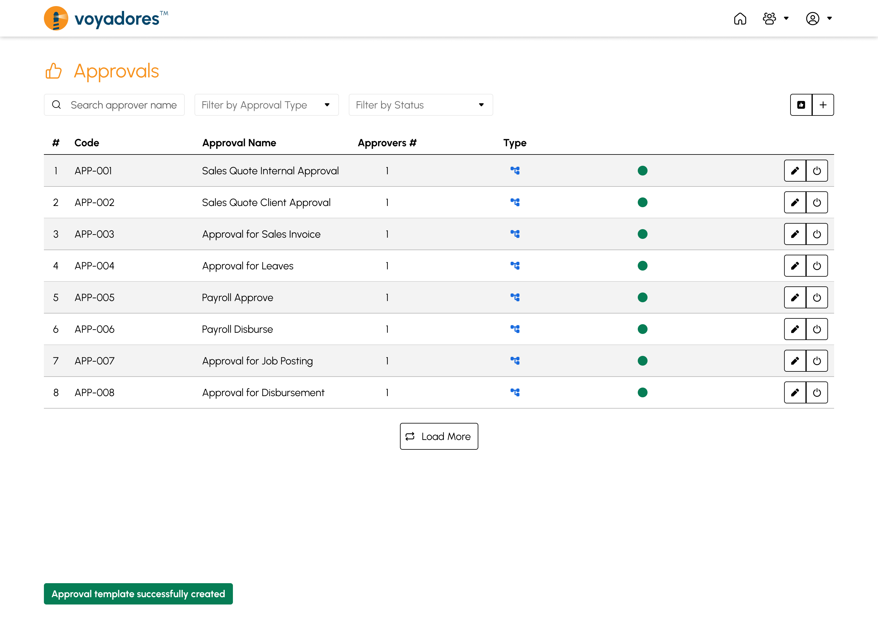 Approvals Page