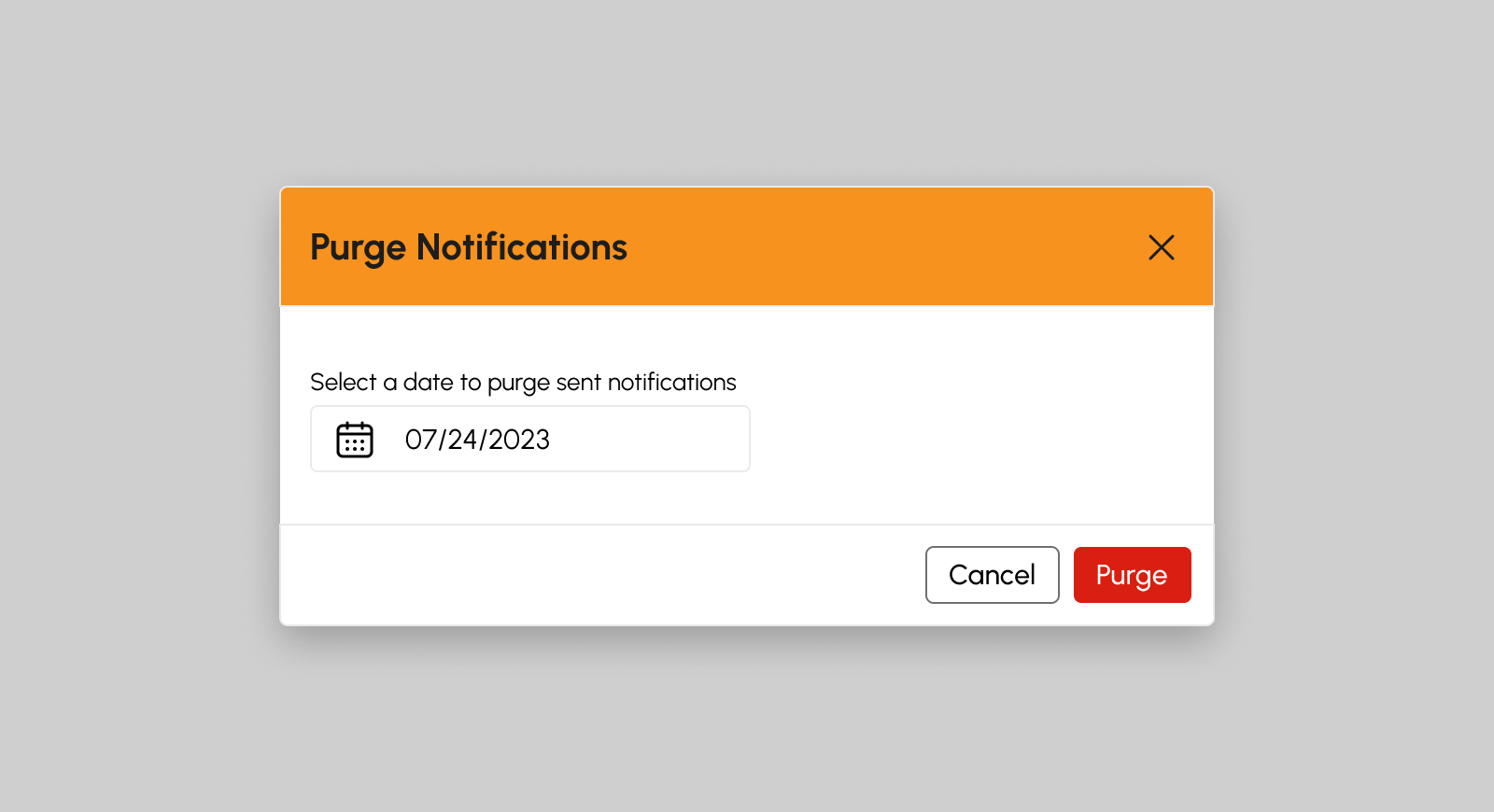 Purge Notifications modal