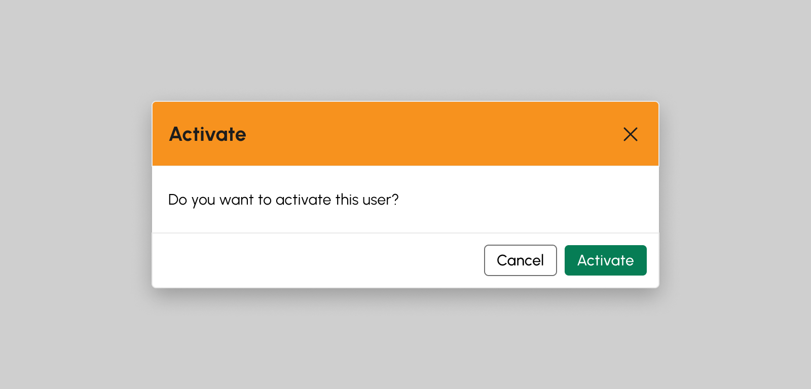 Activate User Account modal