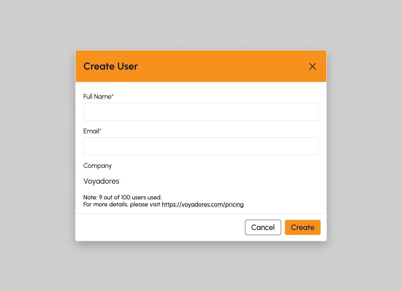 Create User Account modal