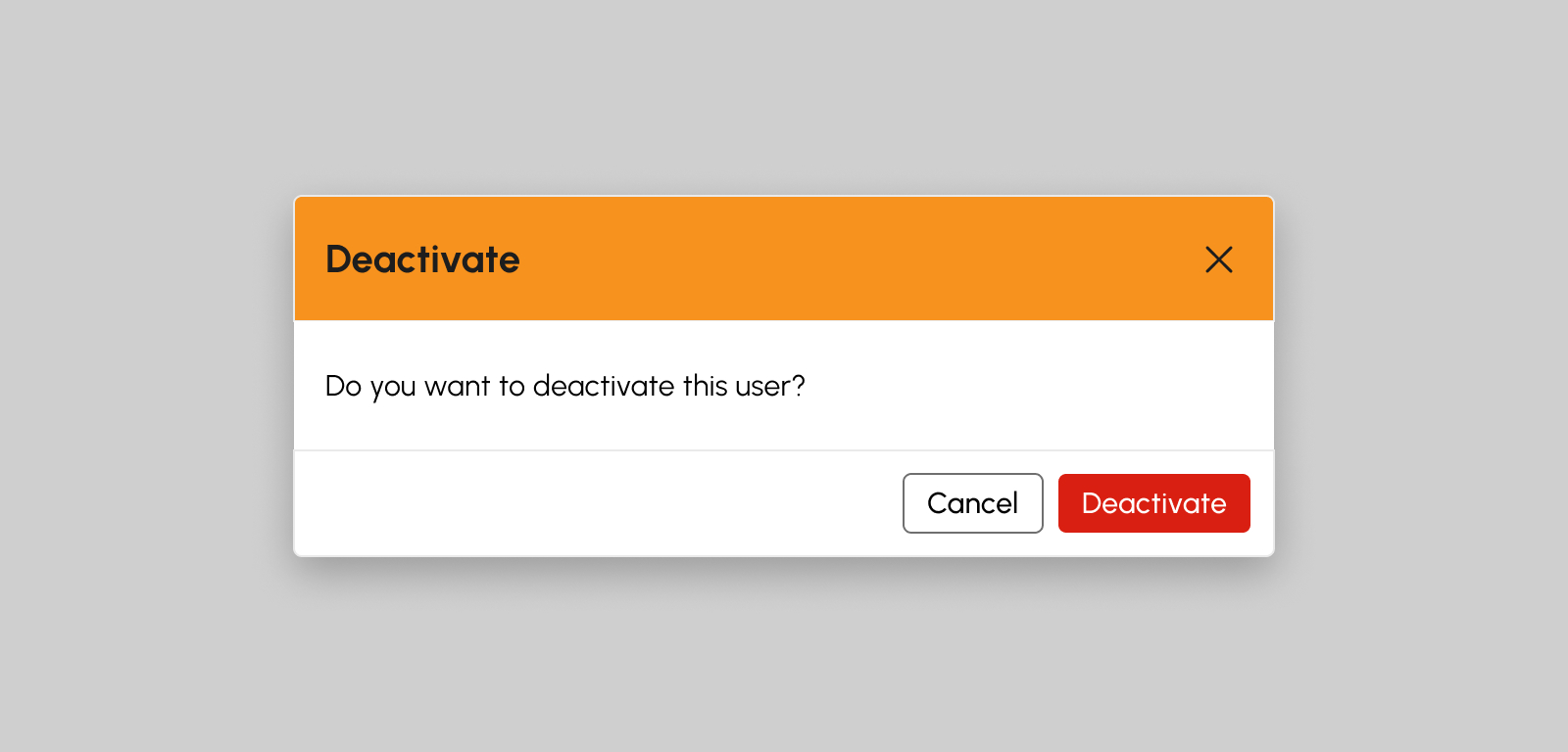 Deactivate User Account modal